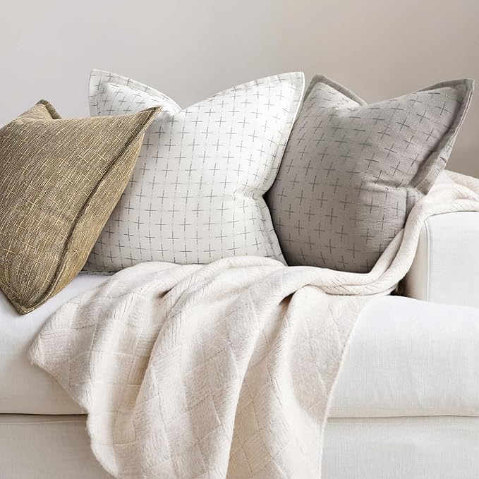 ZWJD Pillow Covers 20x20 Set of 2 Soft Polyester Textured Pillow Covers with Stylish Flange Edge Cozy Farmhouse Throw Pillows for Couch Bed Sofa Living Room