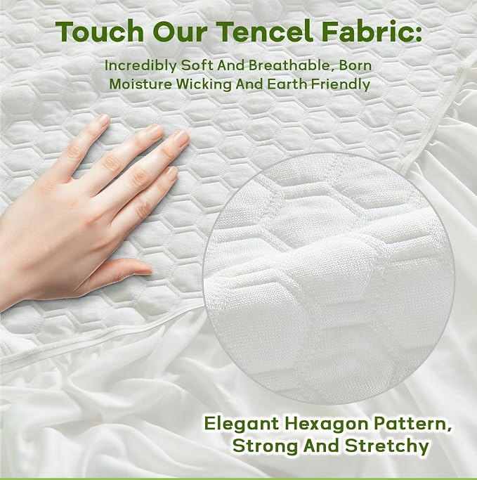 Premium Tencel Full Size Mattress Protector Cover in White, Natural and Skin - Image 2