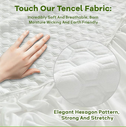 Premium Tencel Full Size Mattress Protector Cover in White, Natural and Skin - Image 2
