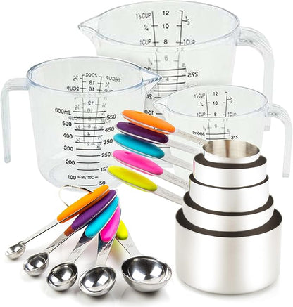 Measuring Cups and Spoons Set 13 Piece. Includes 10 Stainless Steel Measuring by CONTROLKITCHEN