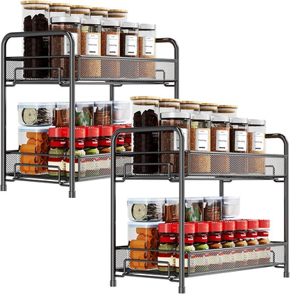 Spice Rack Organizer for Countertop 2 Pack, 2-Tier Counter Foldable Metal by Xpatee
