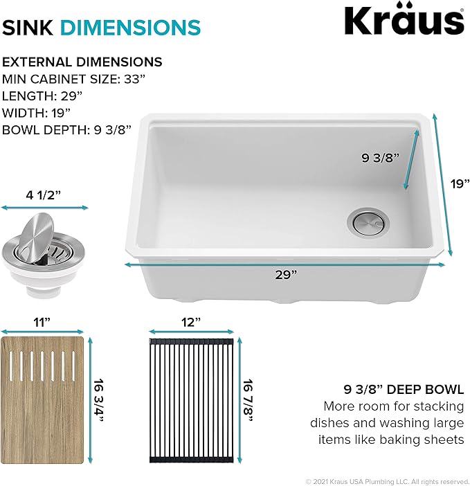 KRAUS Bellucci 30” in. Undermount Workstation Granite Kitchen Sink in White with Accessories, KGUW1-30WH