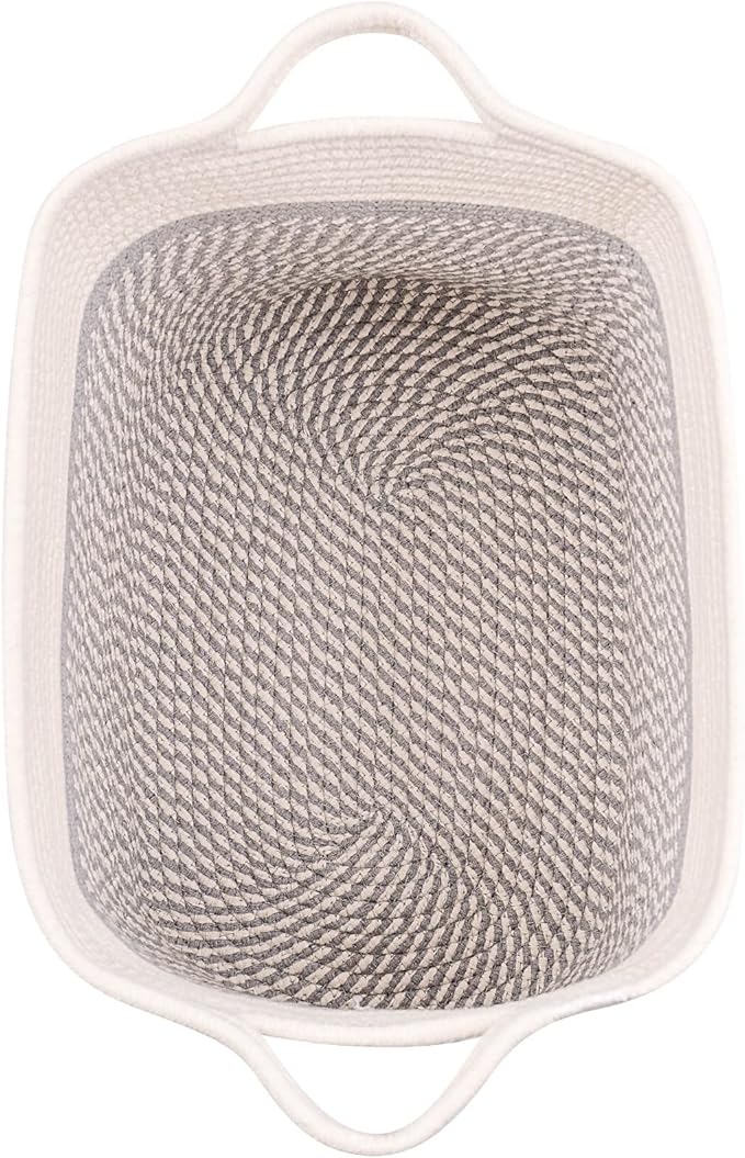 Medium and Large Woven Basket//With Handle, Used for Toys and Fabric Storage Basket used for Storing xl Storage Box, Decorative Storage Box Room 2pack (14L*12H YWhite/Gray, 14L*10W*12H)