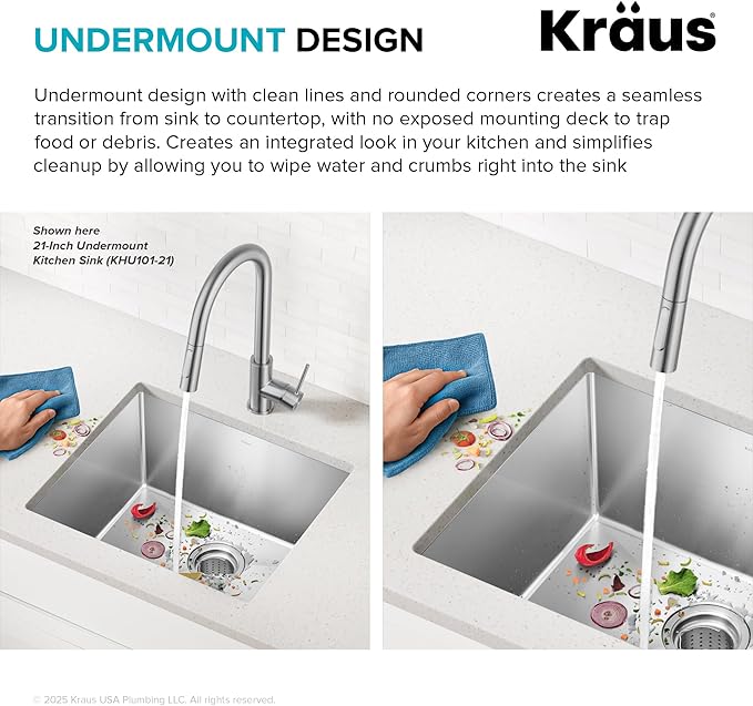 KRAUS Standard PRO 23-Inch 16 Gauge Undermount Single Bowl Stainless Steel Kitchen Sink, KHU101-23