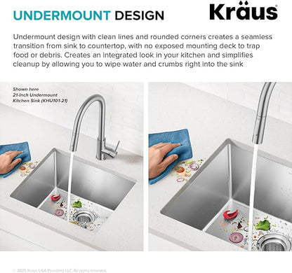 KRAUS Standard PRO 23-Inch 16 Gauge Undermount Single Bowl Stainless Steel Kitchen Sink, KHU101-23