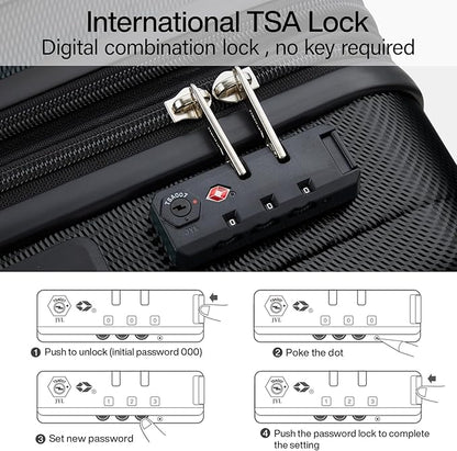 Hanke 20 Inch Expandable Carry on Luggage 22x14x9 Airline Approved Lightweight PC Hard Shell Suitcases with Wheels Travel Luggage Rolling Suitcase Travel Luggage Bag for Weekender(Jet Black)