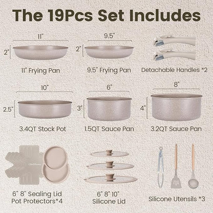 Chef Power Ceramic Nonstick Pots and Pans Set 19 Piece - Image 2