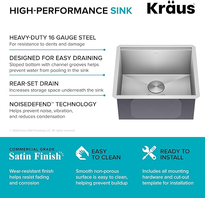 KRAUS Kore 21-Inch Undermount Workstation 16 Gauge Single Bowl Stainless Steel Kitchen Sink with Accessories, KWU111-21