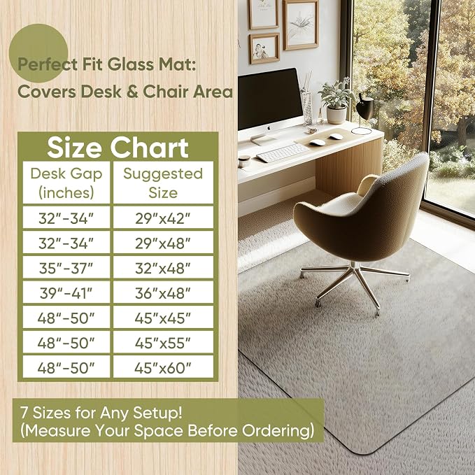 Office Chair Mat for Carpet & Hardwood, Upgraded 45" x 45" Tempered Glass Chair - Image 7