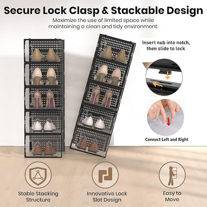 12 Pack XX-Large Modular Clear Plastic Stackable Shoe Storage Organizer - Image 3