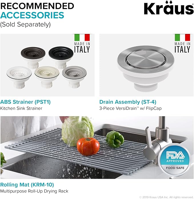 KRAUS Forteza 33-inch Drop In/Undermount 60/40 Double Bowl Granite Kitchen Sink in Grey, KGD-50GREY