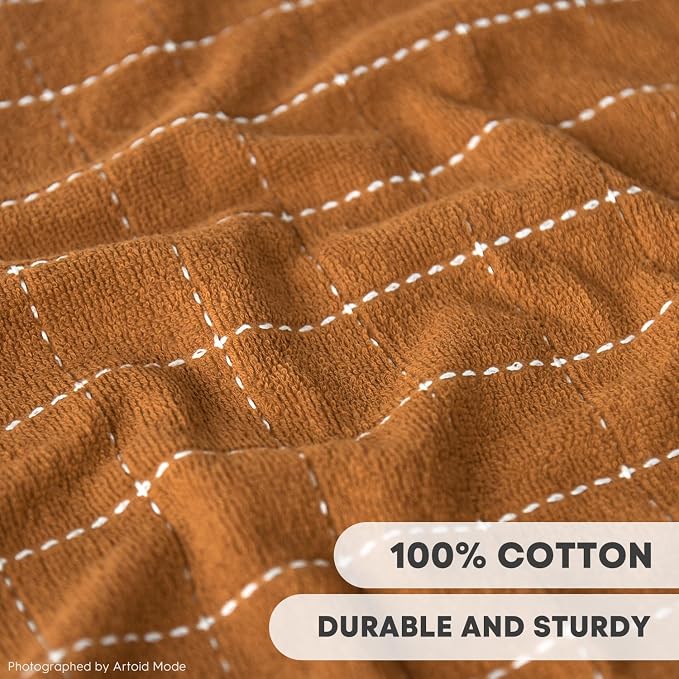 Artoid Mode Checkered Designed Cotton Beige Caramel Terry Kitchen Dish Cloths - Image 3