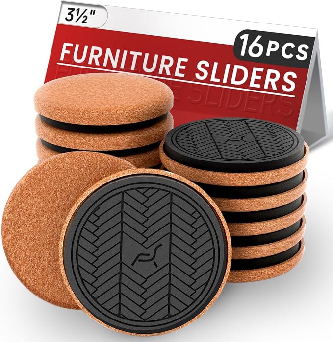 Felt Furniture Sliders for Hardwood Floors, PISAO 16 PCS 3 ½” Heavy Duty by PISAO