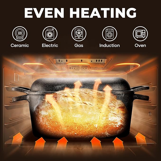 Oval Dutch Oven for Bread Baking, Pre-seasoned Cast Iron Bread Pans for - Image 3