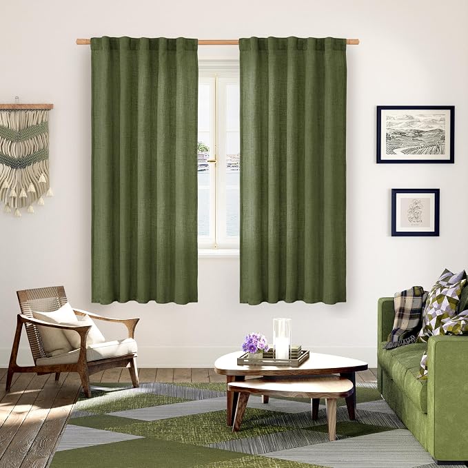 YoungsTex Olive Green Linen Curtains 63 Inch Length - Image 2