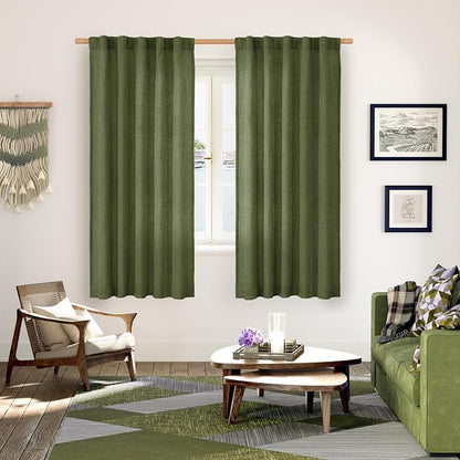YoungsTex Olive Green Linen Curtains 63 Inch Length - Image 2