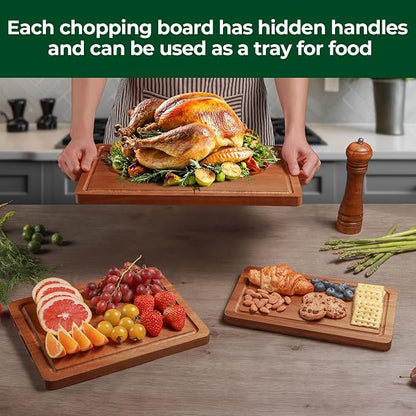 Wood Cutting Boards for Kitchen, Acacia Wooden Cutting Board Set, Charcuterie - Image 2