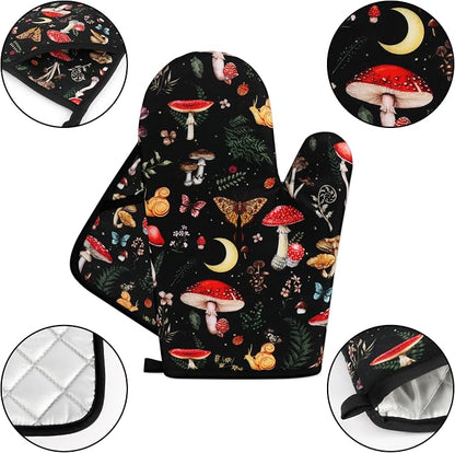 Mushroom Oven Mitts and Pot Holders Sets Cute Oven Gloves Heat Resistant 4 Pcs - Image 3