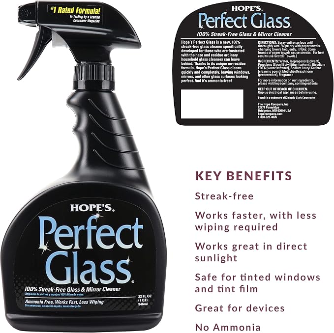 HOPE'S Perfect Glass Cleaner Spray, Streak-Free, Ammonia-Free Window, Tinted - Image 2
