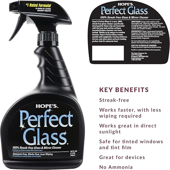 HOPE'S Perfect Glass Cleaner, Streak-Free, Ammonia-Free Window, and Shower Door - Image 2