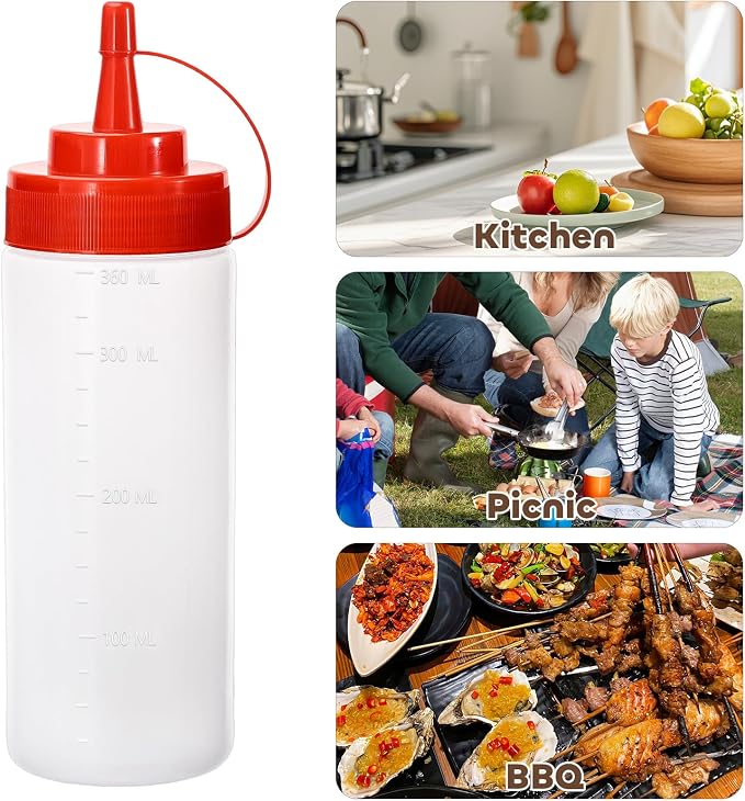 Condiment Squeeze Bottles Ketchup Dispenser, 4 Pack 12oz Squeeze Bottles - Image 6
