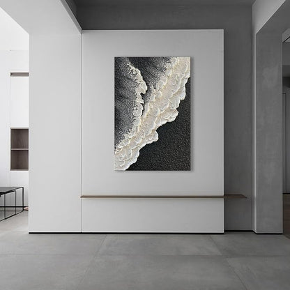 NANKAI Handcrafted Thick Texture Black and White Abstract Canvas Art Ocean Wave - Image 4