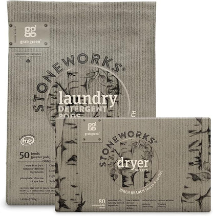 Grab Green Stoneworks Laundry Detergent Pods and Dryer Sheet Bundle, Birch by GrabGreen