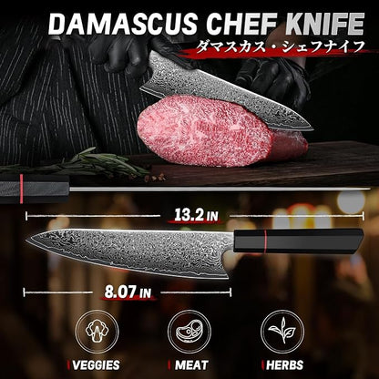 TIVOLI Damascus Chef Knife 8 inch, Japanese Hand Forged High Carbon Kitchen - Image 8