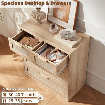 LEYAOYAO Rattan Dresser for Bedroom, 33.5" Tall Chest of Drawers, Modern 5 - Image 5