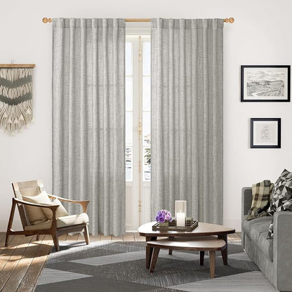 YoungsTex Dark Grey Light Filtering Curtains 84 Inch Length, Linen Drapes Semi - Image 2