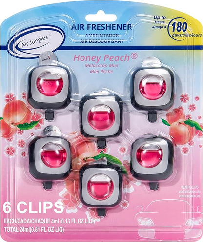Air Jungles Honey Peach Scent Car Air Freshener Clip, 6 Vent Clips, 4ml Each by AirJungles