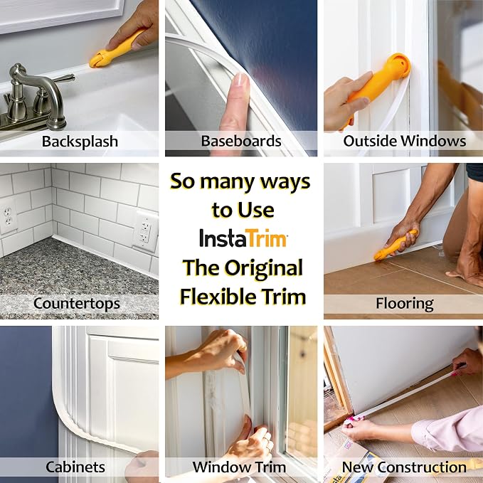InstaTrim The Original Flexible Trim - 50ft White 1/2" Wide Caulk Tape - - Image 4
