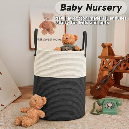Large Woven Laundry Basket Hamper, 80L Cotton Rope Storage Bin - Image 2