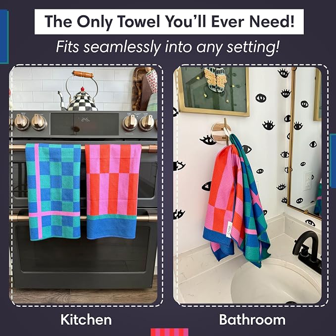 2 Double Sided Microfiber Hand Towels, 17x27 Inches Waffle Design Kitchen - Image 3