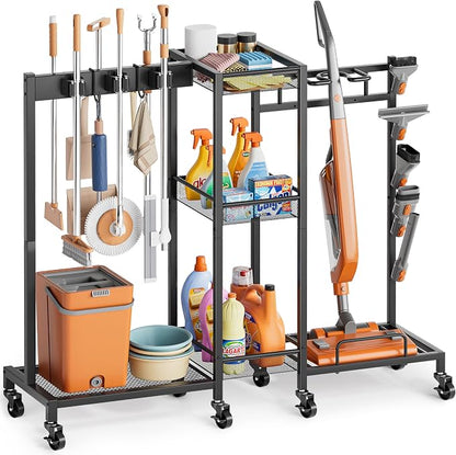 Broom Holder with Cleaning Supplies Organizer, Broom Closet Storage Cabinet by Olakee