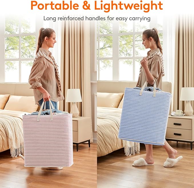 Lifewit 2 Pack Laundry Hamper Large Collapsible Laundry Basket, Freestanding Waterproof Cloth Hamper with Easy Carry Handles in Laundry Room Bedroom Bathroom Dorm for Adult, Pink&Blue, 2 x 100L