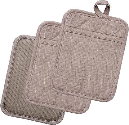 Pot Holders Yarn-Dyed Set of 3 Non Slip Silicone Kitchen Lines Heat Resistant - Image 8