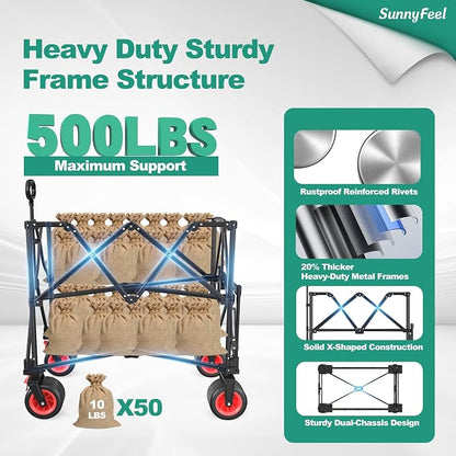 SUNNYFEEL Heavy Duty Collapsible Outdoor Utility Wagon Cart 500LB Capacity - Image 4