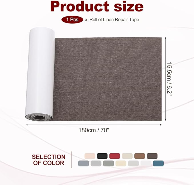 PATIKIL 70x6.2 Inch Linen Repair Tape, Repair Fabric Patch Self Adhesive Couch Patch Line Repair Patch for Furniture Sofa Car Seats Office Chairs, Dark Brown