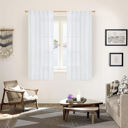 YoungsTex White Linen Semi Sheer Curtains 63 Inch Length - Image 2