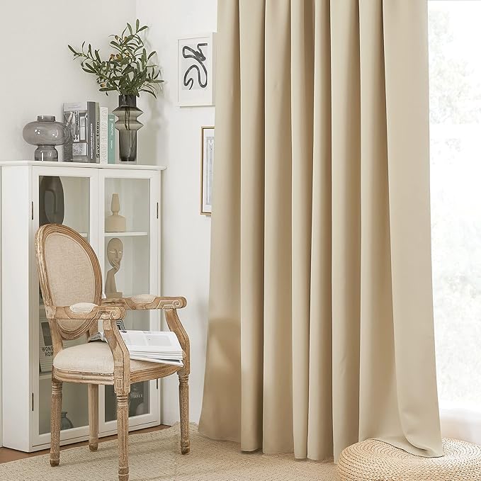 RYB HOME Blackout Curtains for Living Room, Large Window Shades for Bay Window Dining Parlor Bedroom Patio Door, Wide 34 x Long 80 inches, Biscotti Beige, 2 Panels