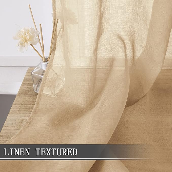 Tollpiz Short Sheer Curtains Linen Textured Bedroom Curtain Sheers Light - Image 2