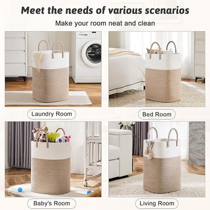 Laundry Basket, Woven Cotton Rope Laundry Hamper, Versatile Storage - Image 5