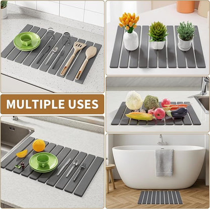 Stone Dish Drying Mats for Kitchen Counter, 23.6''x15.3'' Foldable Quick Dry - Image 6