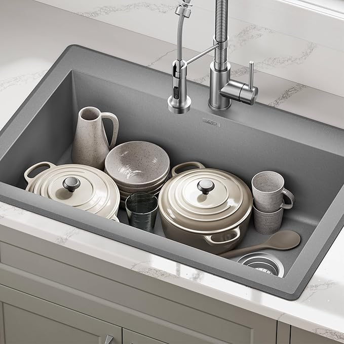 KRAUS Forteza 33-inch Drop In/Undermount Single Bowl Granite Kitchen Sink in Grey, KGD-54GREY