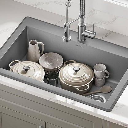 KRAUS Forteza 33-inch Drop In/Undermount Single Bowl Granite Kitchen Sink in Grey, KGD-54GREY
