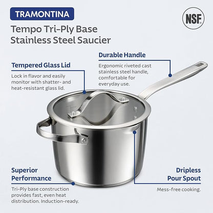 Tramontina Tempo Tri-Ply Base Stainless Steel 4-Quart Sauce Pan - Image 3