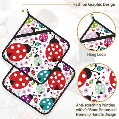 Ladybug Flower Pot Holder Set of 2, Heat Resistant Potholders Oven Hot Pads - Image 4