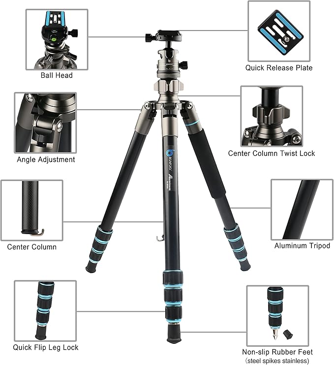 BONFOTO Portable Aluminum Alloy B674A Lightweight Camera Travel Tripod Monopod with Ball Head for DSLR (Bronze Grey)