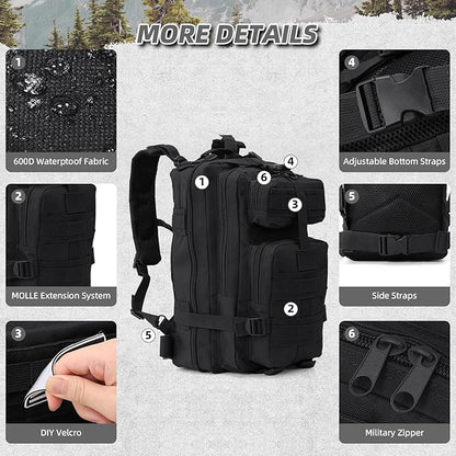 Small Military Tactical Backpack, 30L Tactical Assault Bag for Men, Army Assault Rucksack GYM Hiking Backpack Bug Out Bag Black